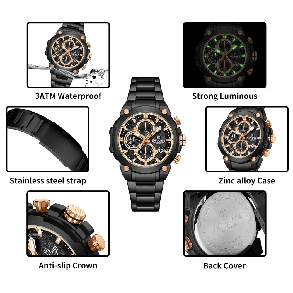 ساعت مردانه نیوی فورس NF8071 black-gold - تصویر ۴